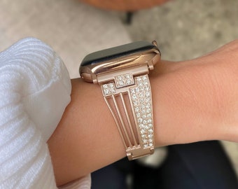 Dainty Watch Band for Apple Watch Series 9 8 7 6 SE Ultra/ Gold Watch Band Diamonds Stainless Steel iWatch Bands/38mm 40mm 41mm 49mm MIO