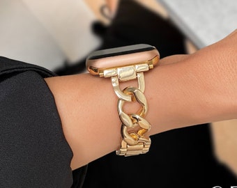 Bracelet de montre en or pour Apple Watch série 9 8 7 6 SE Ultra, bracelet de montre en or, bracelets iWatch tendance en acier inoxydable, 41 mm 45 mm 49 mm, cadeau pour elle