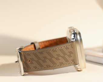 Banda de cuero genuino para Apple Watch Series 9 8 7 6 SE, correa de iWatch hecha a mano cuero 38 mm 40 mm 41 mm 42 mm 44 mm 45 mm para mujeres hombres