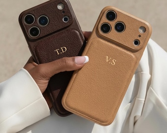 Personalized Case for iPhone 17 Pro Max, iPhone 16 Pro Phone case with Leather, Monogram Engraved Leather Phone Case, Gift idea For Her
