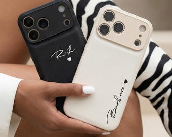 Personalized Leather Case for iPhone 17 Pro Max iPhone 16 iPhone 15 Pro, Custom iPhone case with Initials Name Monogram, Friend gift for her