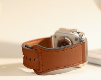 Leather Band Compatible With Apple Watch Series 9 8 7 6 5 SE, Smooth Leather iWatch Strap Watch 38mm 40mm 41mm 42mm 44mm 45mm FARRO
