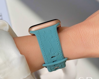 Silicone Engraved Watch Band For Apple Watch 38mm 41mm 42mm 45mm 49mm, Waterproof iWatch Band Strap Series 11 10 9 8 7 6 Ultra, Gift For Her