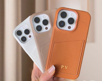 Funda de cuero personalizada para iPhone para Iphone 15 Pro Max 14 13, funda de teléfono inicial en relieve para funda de iPhone, funda de teléfono con monograma personalizado