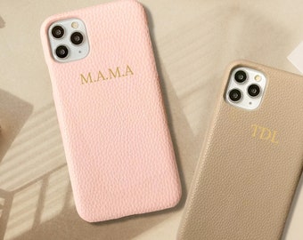 Coque personnalisée en cuir galet pour iPhone/Coque de téléphone personnalisée pour iPhone 15 14 13 12/Coque de téléphone en cuir véritable monogramme gravé des initiales