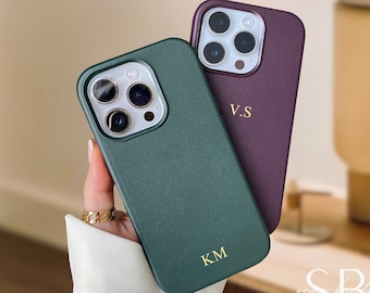 Personalized Leather iPhone Case for iPhone 16 15 14 Pro max, Magnetic Phone Case Initials Engraving Monogram Gift idea for her Custom Case