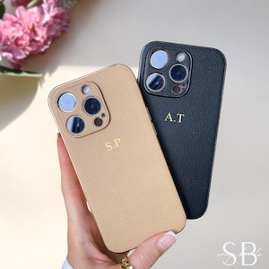 Personalized Leather Case for iPhone 16 Pro, iPhone 15 Phone Case Initials Engraving,Monogram Engraved Vegan Leather Phone case,Perfect Gift