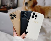 Personalized Leather Case for iPhone 13 Phone case Initials Engraving Monogram Engraved Soft Vegan Leather Phone case iPhone 12 Gift idea