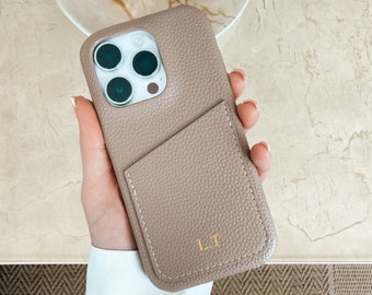 Personalisierte Vegan Leder iPhone Hülle / Initial Handytasche für iPhone 15 Pro Max iPhone 14 13 12 11 / Benutzerdefinierte Monogramm Initialen Handyhülle