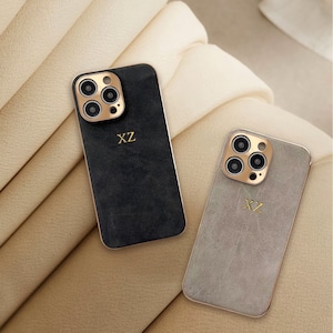 Personalisierte Wildleder iPhone Hülle für iPhone 15 14 13 Pro max Initialen Gravur Monogramm PU Leder Handyhülle Geschenkidee für ihre benutzerdefinierte Hülle Bild 10