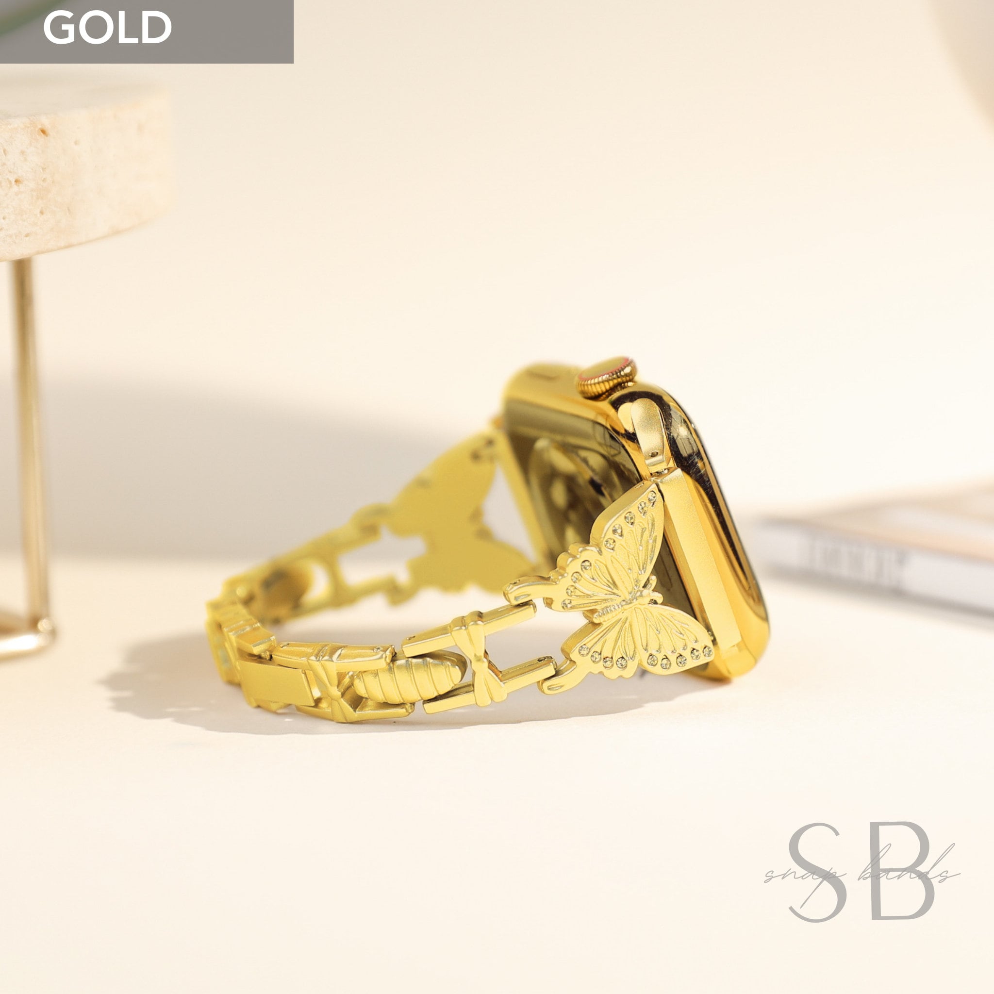 Gold Butterfly Crystal iWatch Band 38-49mm 14k Yellow Gold Beautiful Crystal Butterfly Apple Watch Band  main image 4