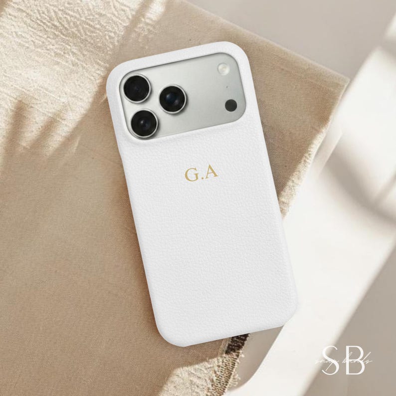 Personalized Pebble Leather iPhone Case, Custom Phone case for iPhone 18 17 16 15 14, Monogram Engraved Initials Genuine Leather Phone cover image 2