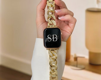 Niedliche Uhrenarmband für Apple Watch Serie 9 8 7 6 SE Ultra, Gold Uhrenarmband Mode Edelstahl iWatch Bands, 41mm 45mm 49mm, Geschenk für Sie