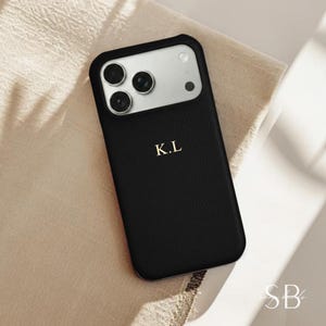 Personalized Pebble Leather iPhone Case, Custom Phone case for iPhone 18 17 16 15 14, Monogram Engraved Initials Genuine Leather Phone cover image 3
