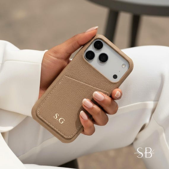 Personalised Leather iPhone Case for iPhone 17 Pro Max 16 15 14 13, Initial Custom Monogram Phone Case Cover, Best Friend Gift, Gift for Her