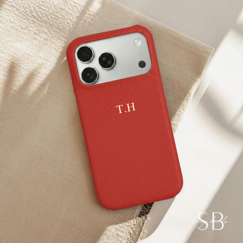Personalized Pebble Leather iPhone Case, Custom Phone case for iPhone 18 17 16 15 14, Monogram Engraved Initials Genuine Leather Phone cover image 8