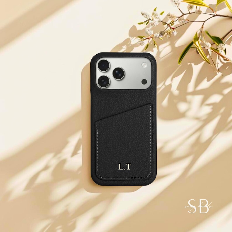 Personalised Leather iPhone Case for iPhone 17 Pro Max 16 15 14 13, Initial Custom Monogram Phone Case Cover, Best Friend Gift, Gift for Her image 4
