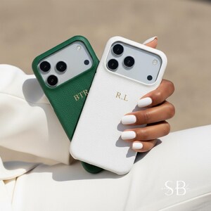 Personalized Pebble Leather iPhone Case, Custom Phone case for iPhone 18 17 16 15 14, Monogram Engraved Initials Genuine Leather Phone cover image 10