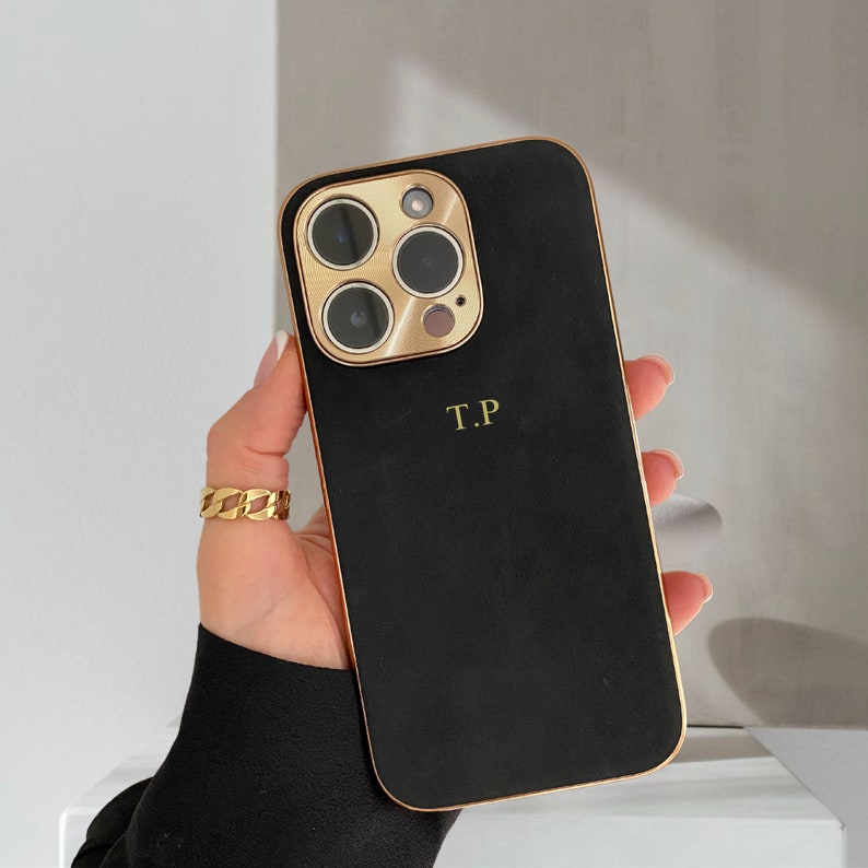 Personalized Suede iPhone Case for iPhone 15 14 13 Pro max Initials Engraving Monogram PU Leather Phone case Gift idea for her Custom Case zdjęcie 2