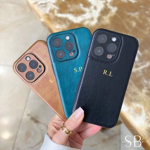 Custodia personalizzata in vera pelle per iPhone 16 Pro Max 15 14 13 Custodia per telefono con monogramma iniziale Idea regalo per lei Cover per telefono personalizzata