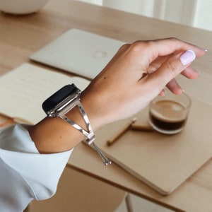 Bracelet iWatch doré/Bracelet de montre en métal Renno pour Apple Watch Series 9 8 7 6 SE/Bracelet en acier inoxydable argenté/38 mm 40 mm 41 mm 42 mm image 6
