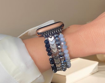 Pulsera de perlas para Apple Watch de 38 mm, 40 mm, 41 mm, 42 mm, 44 mm, 45 mm y 49 mm, correa de piedras preciosas para iWatch de mujer, correas de repuesto hechas a mano con cuentas.