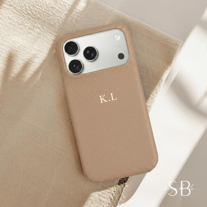 Personalized Pebble Leather iPhone Case, Custom Phone case for iPhone 18 17 16 15 14, Monogram Engraved Initials Genuine Leather Phone cover image 1
