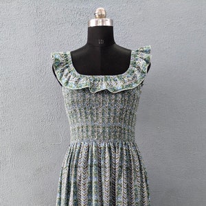 Handblock gedrucktes langes Maxikleid der Sommerabnutzung, Gedrucktes Blumensommerkleid
