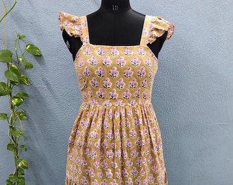 Cotton Block Print Maxi Dress | Spaghetti Strap Sundress