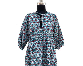 Hand Block Printed Cotton Gauze Dress | Floral Summer Dress