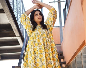Floral Cotton Tunic Dress | Hand Block Printed Summer Dress
