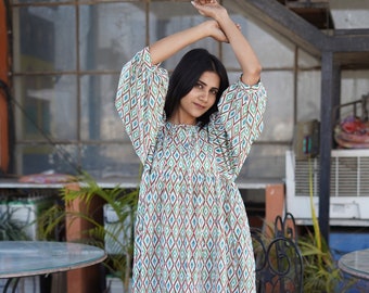Handmade Cotton Gauze Dress | Floral Block Print, India