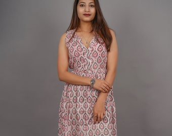 Hand Block Printed Cotton Dress | Floral Summer Gown