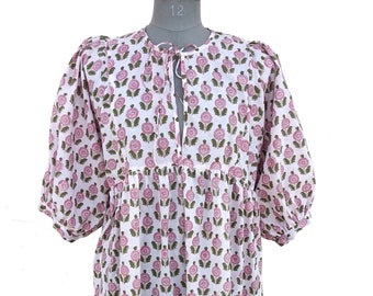 Hand Block Printed Cotton Gauze Dress | Floral Summer Dress