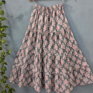Handblockdruck Baumwollrock, Indischer Baumwollrock, Floral Baumwollröcke, Ethnische Kleidung Frauen lange Maxi Rock, Sommerkleid