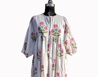Robe imprimée bloc | Robe d'été| Robe en coton | Imprimé fleuri| Fait main| Robe imprimée bloc fabriquée en Inde, Robe imprimée