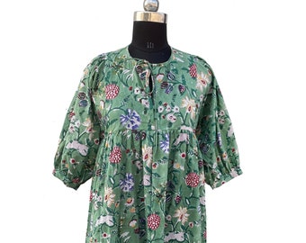 Hand Block Printed Cotton Gauze Dress | Floral Summer Dress, Made in India