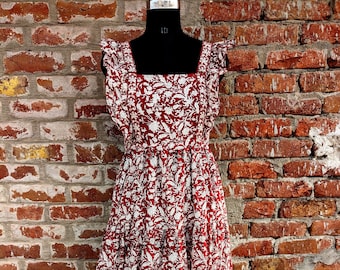 Handmade Block Print Cotton Dress | Floral Tiered Summer Dress