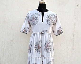 Hand Block Printed Dress, boho dress, short dress, summer dress, cotton dress, Indian cotton gauze Dress, boho hippy floral boho dress