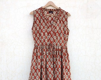 Hand Block Printed sleeveless dress| Summer Dress| Cotton Dress| Floral print| Handmade| Made in India Block Print Dress, Printed Dress