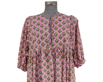 Hand Block Printed Cotton Gauze Dress | Floral Print Summer Dress