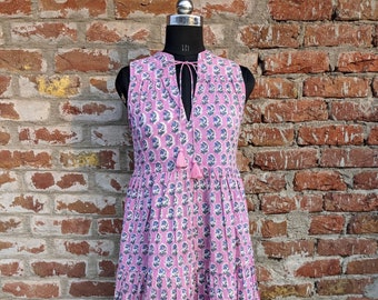Handblock Print Cotton Dress, Women Cotton Summer Dress, Block Print Dress, Cotton Tier Dress, Printed Cotton dress