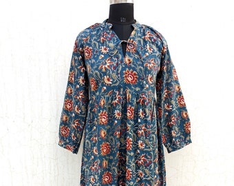 Hand Block Printed Cotton Dress, Indian Long Gown