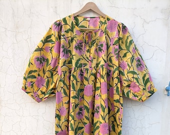 Maxikleid aus Baumwolle mit Handblockdruck | Florales Sommerkleid, India