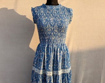 Hand Block Printed dress| Summer Dress| Cotton Dress| Floral print| Handmade| Made in India Block Print Dress| Cotton adjustable body dress