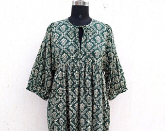 Handmade Block Print Maxikleid aus Baumwolle | Florales Sommerkleid, India