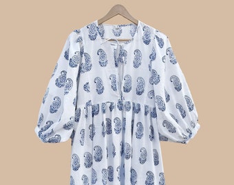 Hand Block Printed Cotton Gauze Dress | Floral Summer Dress