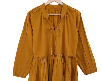 Yellow cotton dress| Summer Dress| Handmade| Cotton Dress| womens plated cotton dress