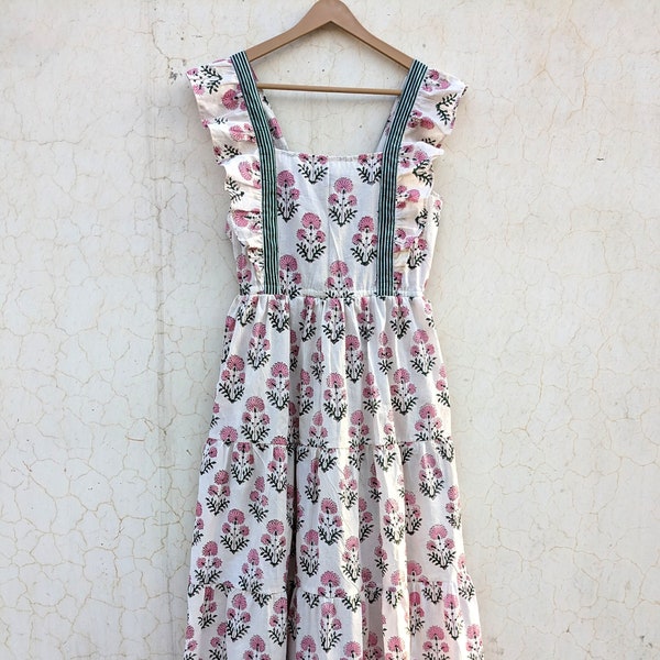 Hand Block Printed dress| Summer Dress| Cotton Dress| Floral print| Handmade| Made in India Block Print Dress| Cotton Tier dress