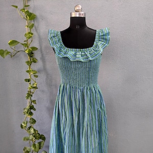 Handblock gedrucktes langes Maxikleid der Sommerabnutzung, Gedrucktes Blumensommerkleid
